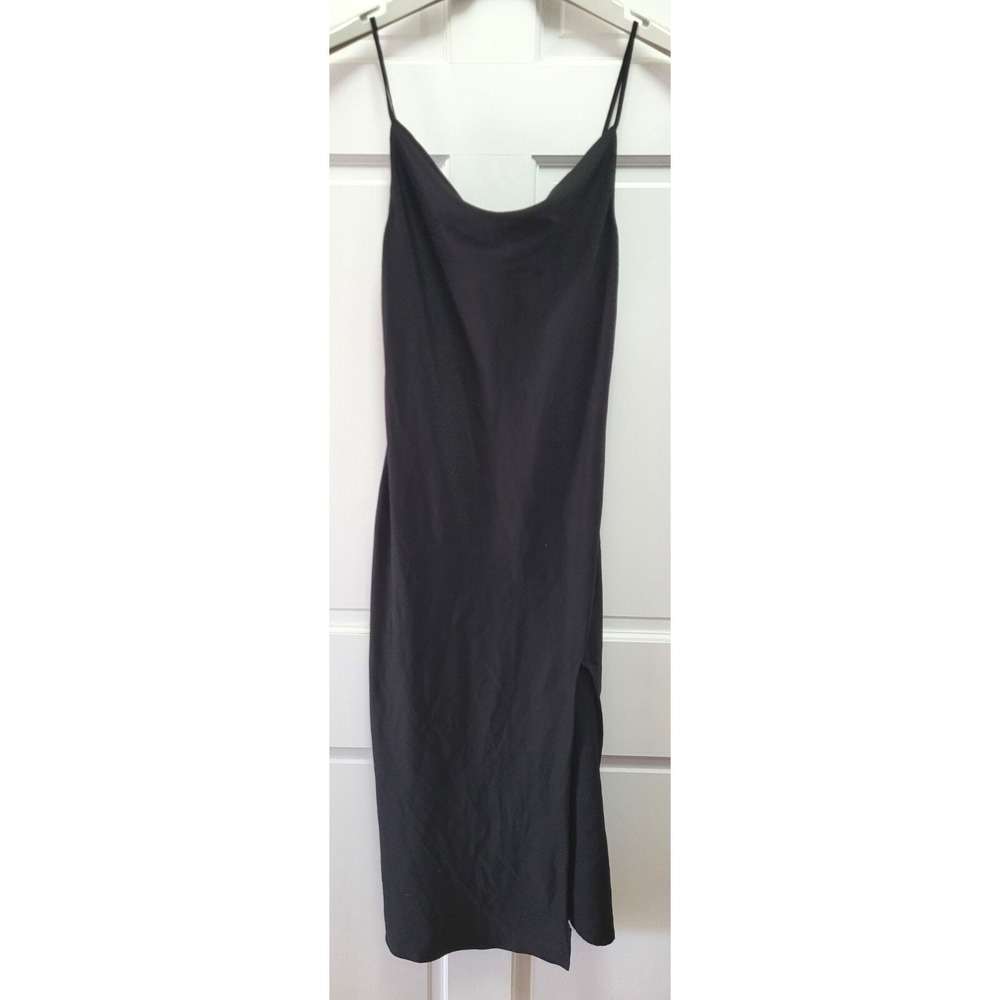 Urban Outfitters Cowl Neck Leopard Print Satin Midi Slip Dress Black Size Small